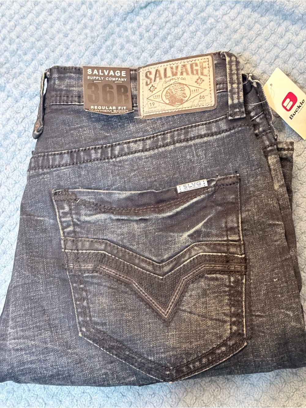 NWT Salvage Men'Regular Fit Blue Washed Jeans